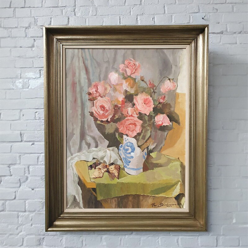 【1960年代】絵画 サイン入り 絵 風景画 玄関 ヴィンテージ風 アンティーク おしゃれ ロココ調 ヴィンテージ ロココ ベルギー ルイ15世