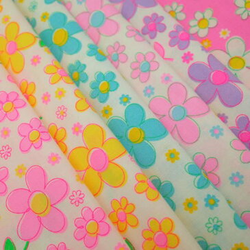 fleur 大人買いセット(限定カラー入り全6色)【10%OFF】約100cm×110cm カラフル かわいい レトロ ハンドメイド パッチワーク 日本製 コットン 生地 蛍光 綿100 国産 手芸 エコバッグ 手作り 花柄 フラワー ゆめかわ