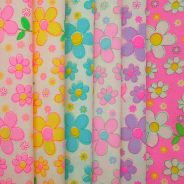 fleur 大人買いセット(限定カラー入り全6色)【10%OFF】約100cm×110cm カラフル かわいい レトロ ハンドメイド パッチワーク 日本製 コットン 生地 蛍光 綿100 国産 手芸 エコバッグ 手作り 花柄 フラワー ゆめかわ
