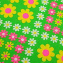 Charmy remix グリーン 50cmカット済 緑 可愛い デイジー 花柄 コットン 生地 カラフル 蛍光 レトロ かわいい 手芸 ハンドメイド 手作り パッチワーク 日本製 綿100 国産