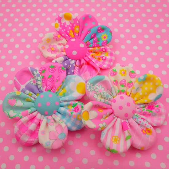 pinksオリジナル おすすめキット フラワーヘアゴム 3種まとめ買いセット カラフル かわいい 手芸 レトロ 手作り ハンドメイド 型紙 日本製 コットン 生地 ソーイング 蛍光 綿100