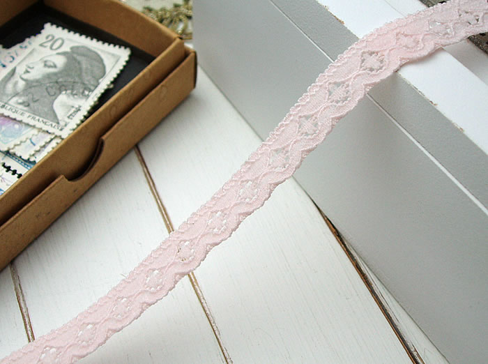 【在庫処分】訳あり細幅1.2cm幅ピーチのラッセルストレッチレース1m