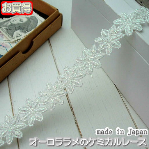 【お買得】1.9cm幅オーロララメのケミカルレース(1m) 【お買得】1.9cm幅オーロララメのケミカルレース(1m)