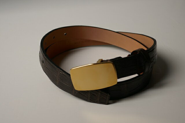 ANTONIO PIO MELE【アントニオピオメーレ】 MODEL/GOLD PLATED BELT CROCODOLE/COL DARK BROWN焦げ茶/マット仕上げクロコダイル焦げ茶細め小ぶりゴールド24K金メッキPLATEフックベルト(ベルト幅2.4センチ 一頭取り継ぎ目なし）BOXケース入り