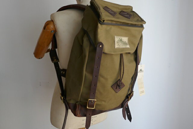 SEIL MARSCHALL【サイルマーシャル】 MODEL THE CLIMBERS PACK/COL 43US KHAKI/カーキKHAKIヘビーキャンバス×BROWN焦げ茶ブライドルレザー&レザーショルダーストラップ(取り外し可能WAIST BELT付）リュック(55 × 30 × 15cm)