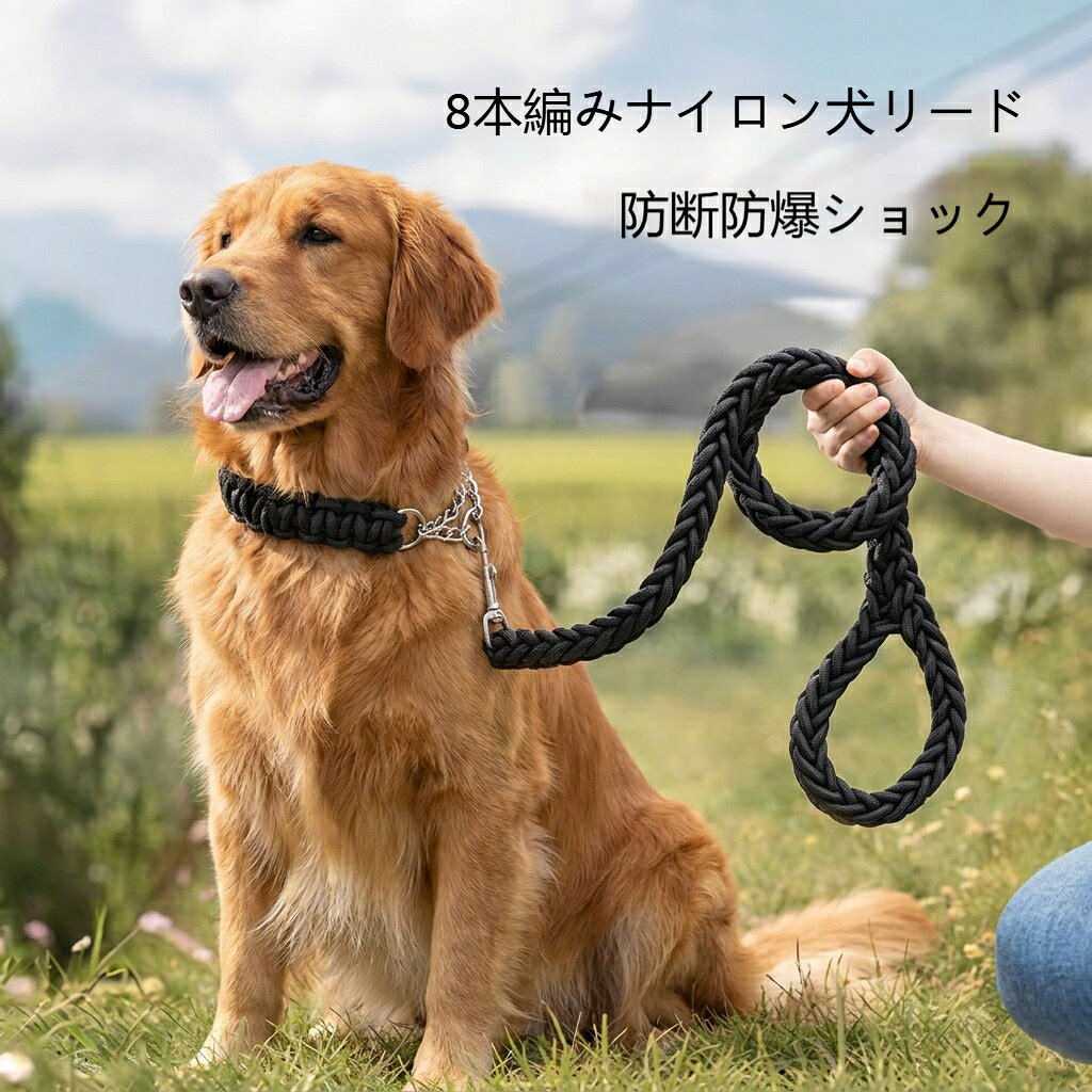 犬リード 首輪セット 8 本編みナイロンロープ 中型犬 大型犬 爆冲防止 断線しにくい 丈夫 長尺 1.5m 散歩 アウトドア ゴールデン ラブラドール 耐摩耗 洗える カラフル