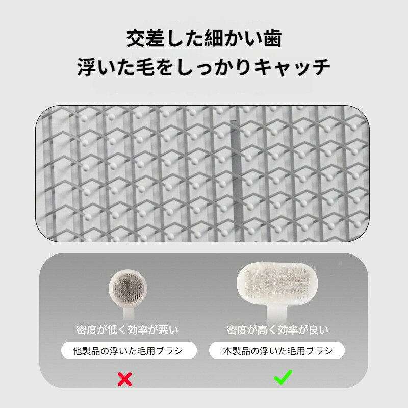 正君 Plan 楽天市場店のペットブラシ 猫ブラシ 抜け毛取り ワンプッシュ式 もつれ解き グルーミング クリーナー 毛玉取り コーム 短毛 長毛 換毛期 お手入れ簡単 痛くない 丸洗い 猫犬兼用｜アングル3