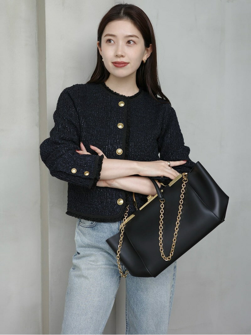 クラシカルノーカラーニットジャケット anuans アニュアンス トップス ニット ネイビー ブラック グレー【先行予約】*【送料無料】[Rakuten Fashion]