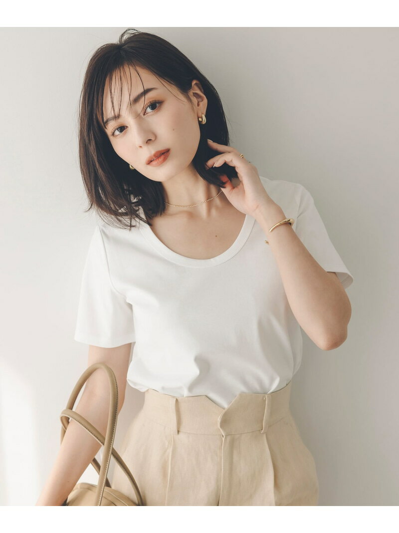 실크 터치 코튼 U 넥 T anuans 어뉴언스 탑스 컷 톱 T 셔츠 네이비 화이트 베이지 블랙 핑크 [무료 배송] [Rakuten Fashion]