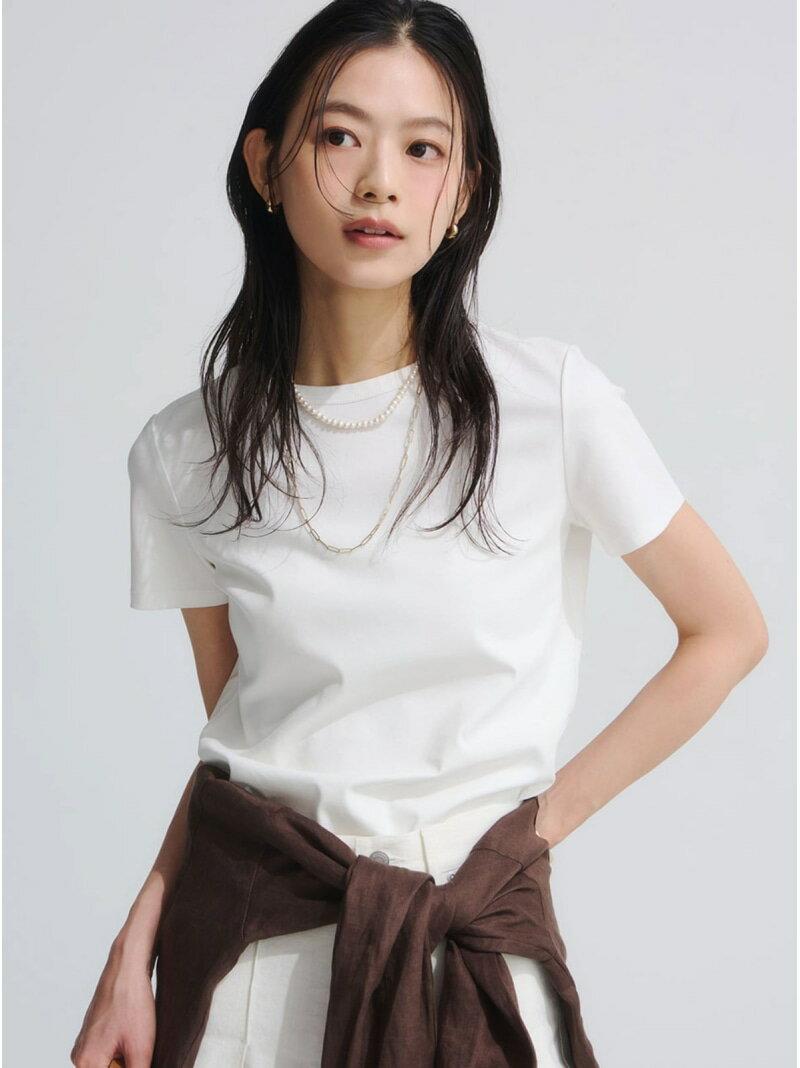 シルクタッチコットンスリムフィットT anuans アニュアンス トップス カットソー・Tシャツ ホワイト ブラック【送料無料】[Rakuten Fashion]