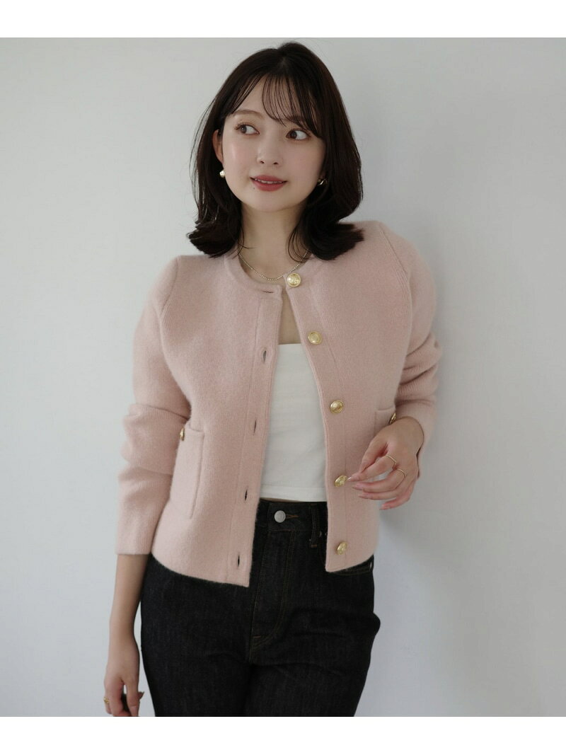 ラクーンノーカラーニットジャケット anuans アニュアンス ジャケット・アウター ノーカラージャケット ピンク ベージュ ホワイト ネイビー【先行予約】*【送料無料】[Rakuten Fashion] anuans-10001721 anuans サンプル画像2