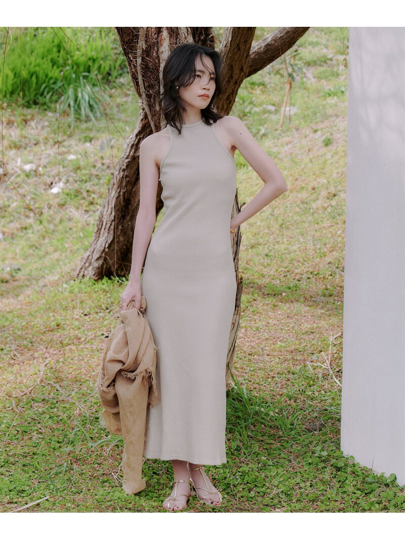 【SALE／50%OFF】ワッフルナローワンピース anuans アニュアンス ワンピース・ドレス ワンピース ベージュ ブラック グリーン【RBA_E】【送料無料】[Rakuten Fashion]