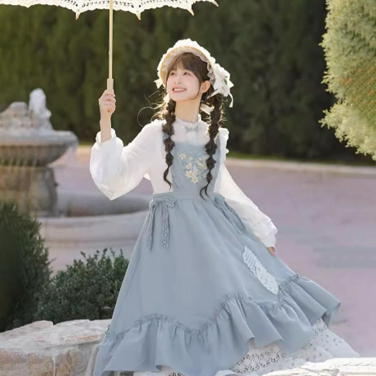 ロリータワンピース ロリィタ ドレス 文化祭 学園祭 衣装 レディース コスプレ ハロウイン 可愛い 姫様 ロリータ風ワンピ ゴスロリクラシカル ミディアム丈