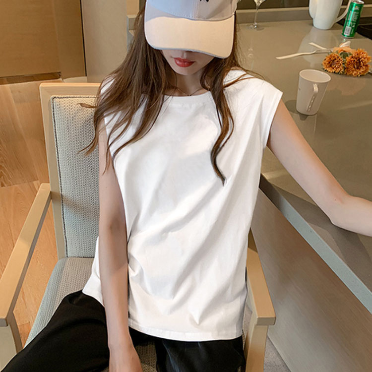 袖なし Tシャツ カットソー フレンチスリーブ クルーネック Tシャツ キャミソール ...