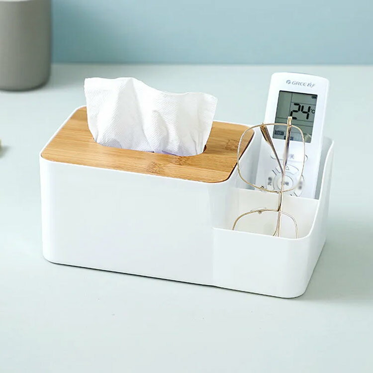 おしゃれ リモコンラック リモコンケース 木製 収納 ティッシュ ティッシュケース 多機能ティッシュケース かわいい 木目 おしゃれ ソフトティッシュケース ふた付き [3]