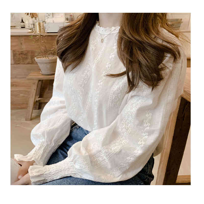 ブラウス 長袖 レース レディース ボリュームスリーブ ボリューム袖 ラウンドネック バルーンスリーブ トップス 可愛い 春夏
