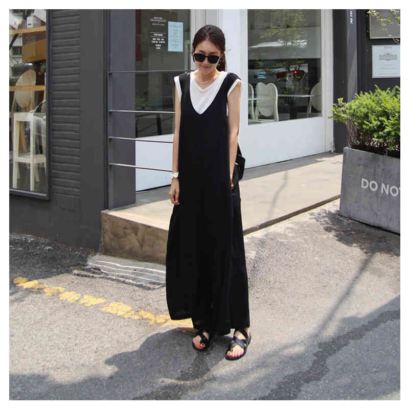 サロペット オーバーオール レディース オールインワン ストラップ ポケット付き ボトムス 無地 ビッグシルエット ゆったり 体型カバー ブラック 春夏秋