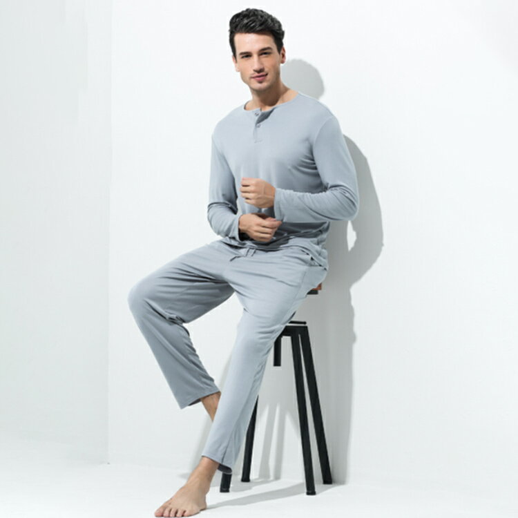 モダール メンズ ルームウェア パジャマ 上下セット ナイトウェア ナイトウェア 部屋着 長袖 長ズボン セットアップ 綿 春秋冬 男性用 紳士用