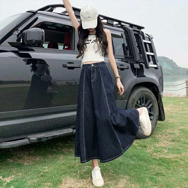 ロングスカート デニムスカート ゆったり フレアスカート デニム マキシ丈 ロング ...