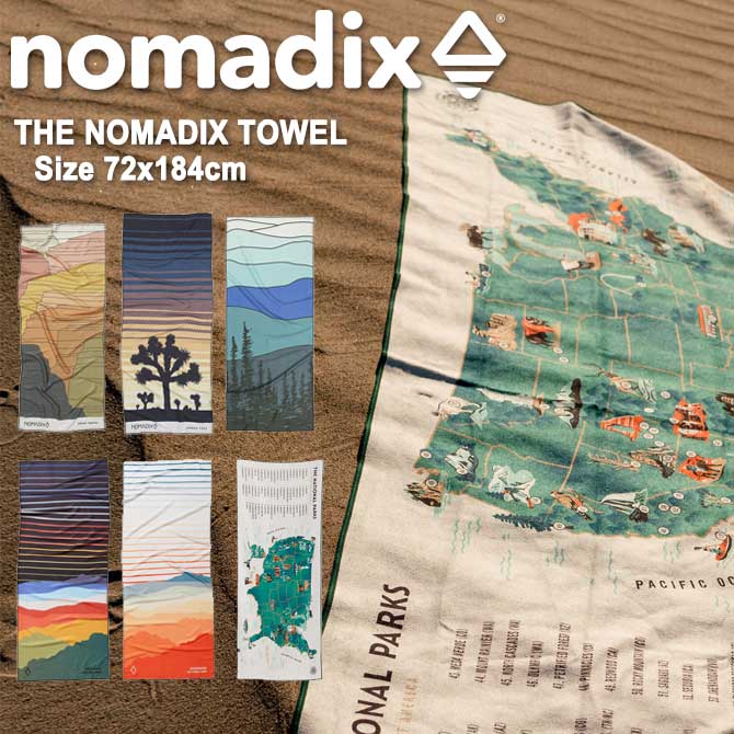 【5/10限定★P5倍&クーポン配布中!!】NOMADIX ノマディックス タオル 大判 72x184cm 吸水力 速乾性 ヨガ ヨガマット サーフィン ビーチ ジム キャンプ 旅行 エコ リサイクル サステナブル 環境保全 かわいい お洒落 カラフル 山脈 景観 地図 ハワイ アメリカ