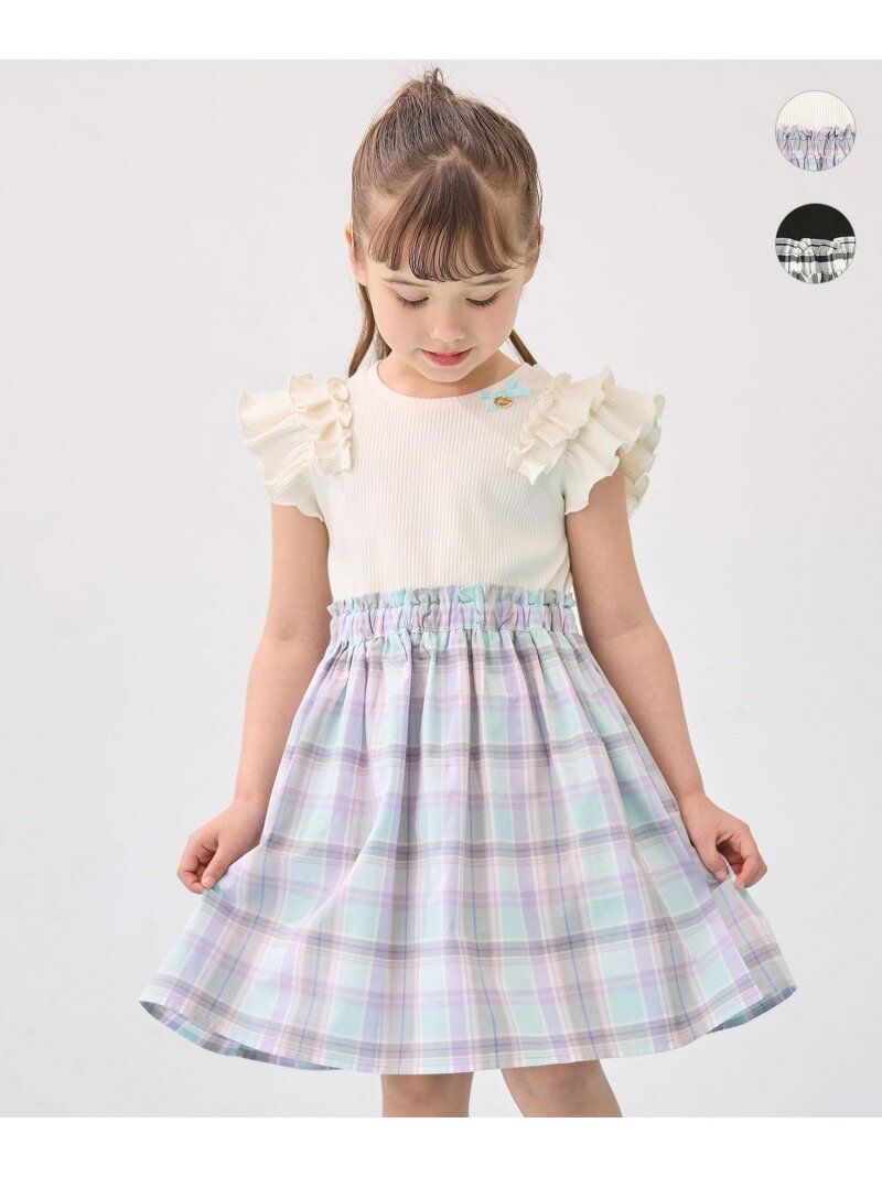 【SALE／30%OFF】チェック ドッキングワンピース any FAM KIDS エニィファム ワンピース・ドレス ワンピース ブラック グリーン【RBA_E】[Rakuten Fashion]のサムネイル