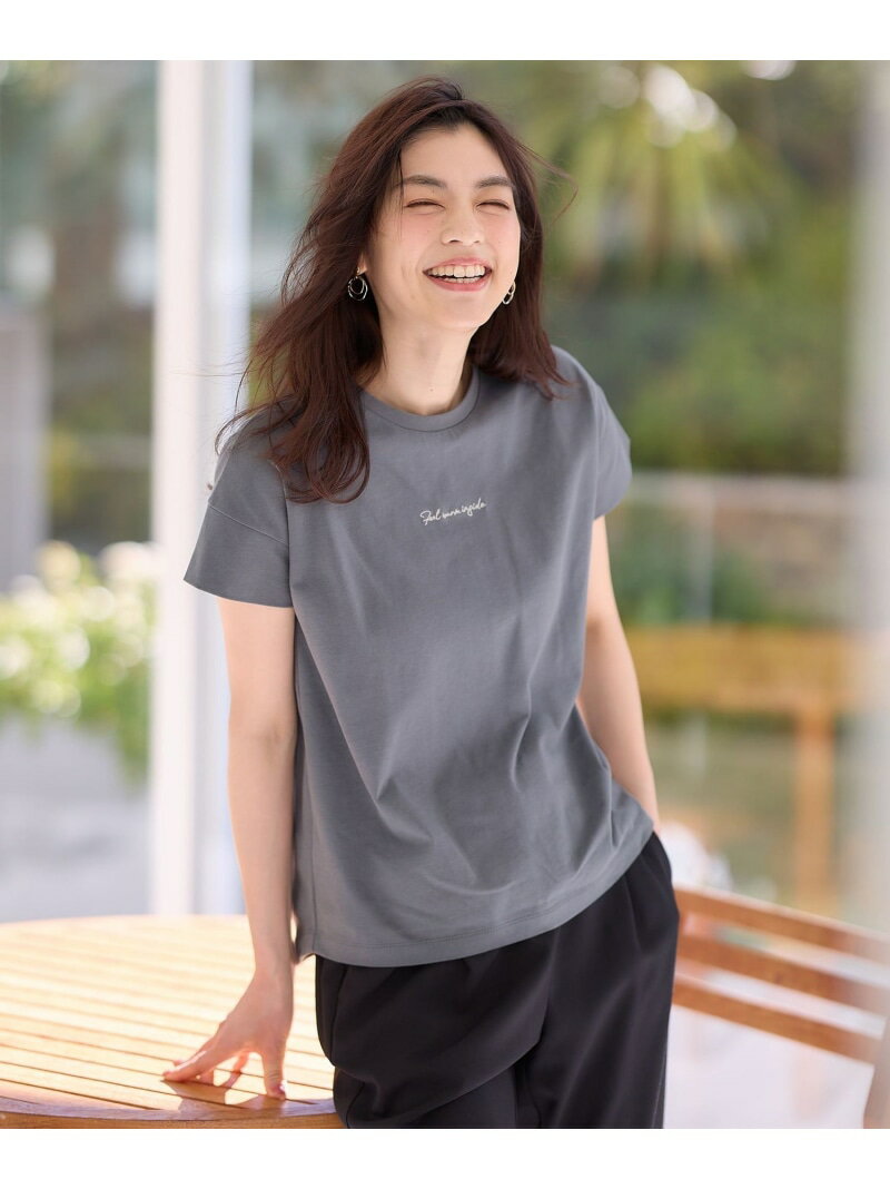 エンブロイダリーロゴTシャツ any FAM エニィファム トップス カットソー Tシャツ グレー ホワイト ベージュ Rakuten Fashion