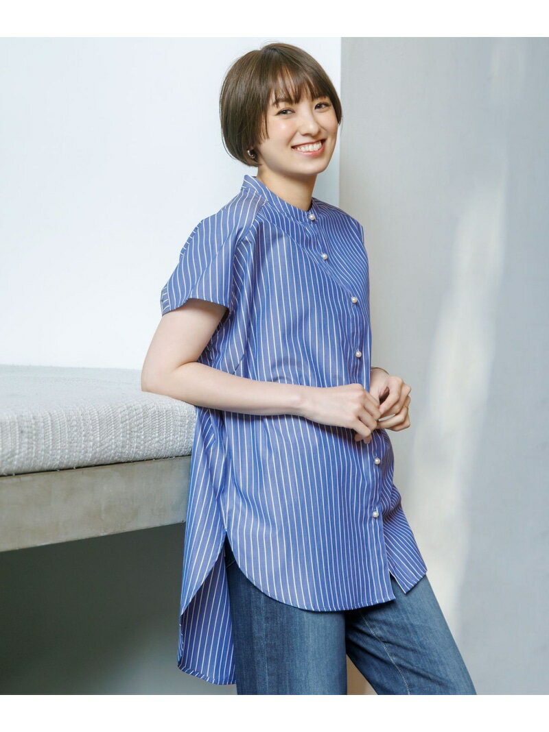 【SALE／30%OFF】【洗濯機可】ラメストライプ半袖シャツブラウス ANY エニィ トップス シャツ・ブラウ..