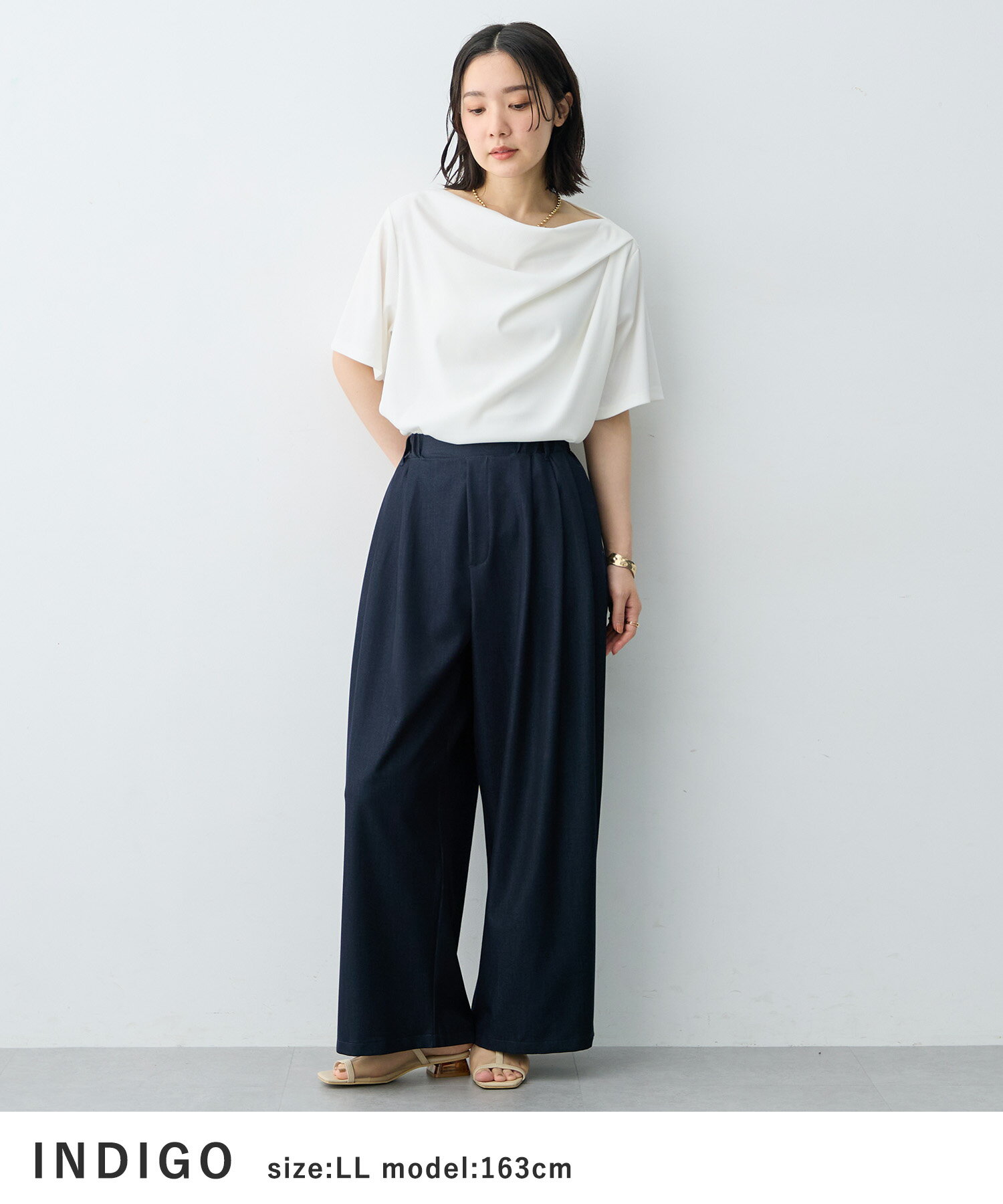 【マラソン SALE 限定クーポン 4/17 9:59迄】デニムライクタック入りイージーワイドパンツ 低身長 anyfee エニフィー 大きいサイズ プラスサイズ レディース LL 3L 4L 5L ぽっちゃり ゆったり 体型カバー