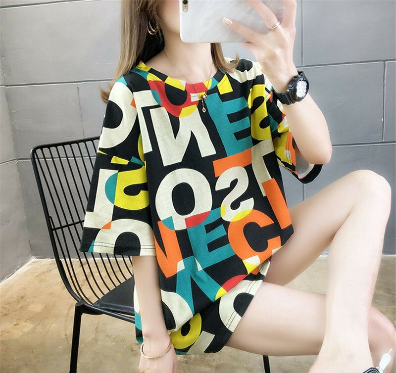 ゆったり 半袖 Tシャツ 夏新作 2021 レディース 丸首 カットソー tシャツ ミディアム丈 夏コーデ Tシャツ プリント 韓国風 着回し 細身 大きいサイズ XXL