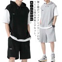 ビッグシルエット 送料無料 Tシャツ ショートパンツ メンズ 上下セット セットアップ ゆったり フェイクレイヤード 半袖 パーカー カットソー フード付き ト...