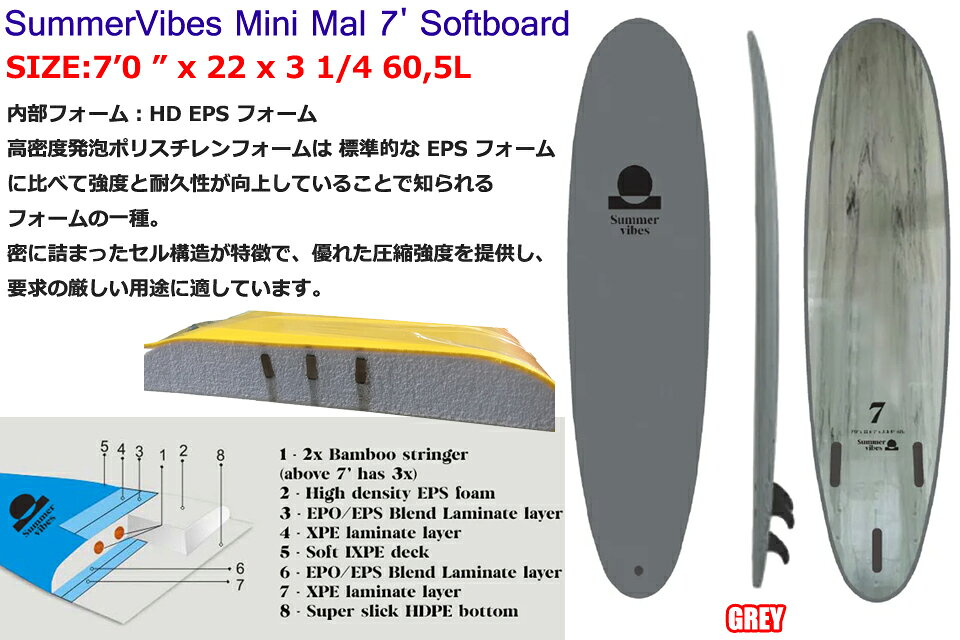 GOOD TIMEのSummerVibes Mini Mal 7' Softboard 7.0 サーフボード HD EPSソフトボード サーフィン 7.0ft スポンジボード DEFLOW デフロー｜アングル2