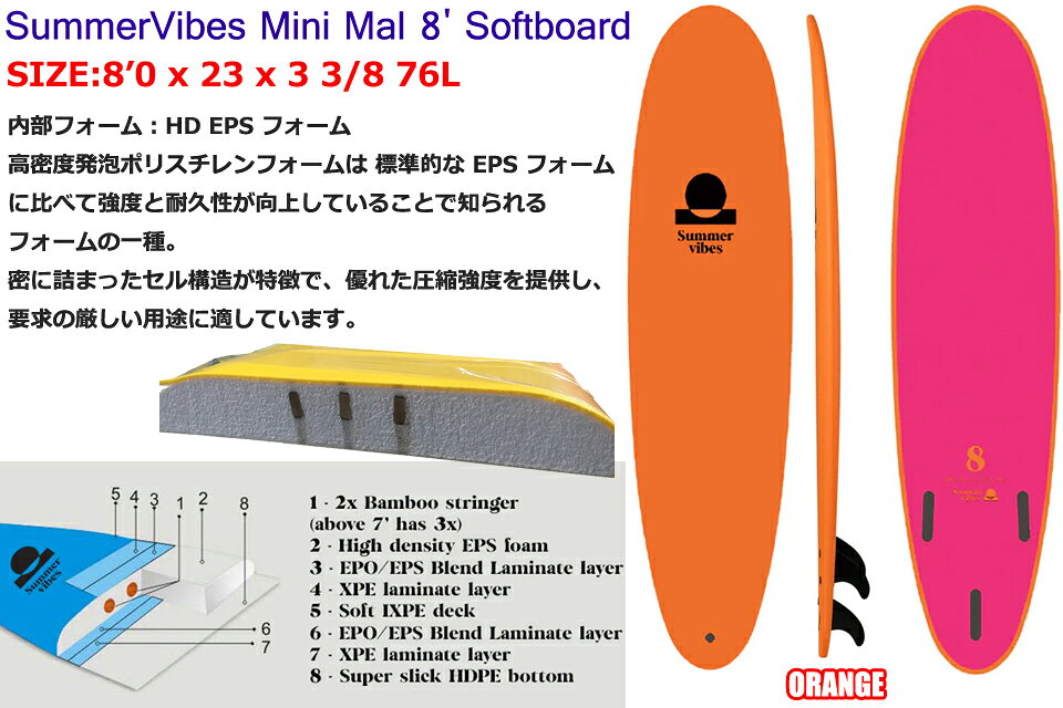 GOOD TIMEのSummerVibes Mini Mal 8' Softboard 8.0 サーフボード HD EPSソフトボード サーフィン 8.0ft スポンジボード DEFLOW デフロー｜アングル2
