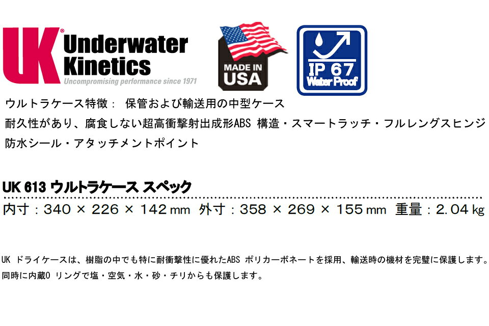 GOOD TIMEのUK ウルトラケース 613 Underwater Kineticsフォーム ドライケース 丈夫 タフ ABS樹脂 防水 防湿 気密 防塵 BOXカメラ スマホ　ハードケース ダイビング ケース　ペリカンケース｜アングル2
