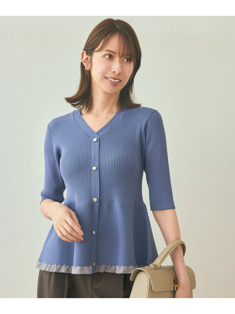 【洗える】シアーフリルペプラム ニット ANY SIS L エニィスィス トップス ニット イエロー ネイビー ..