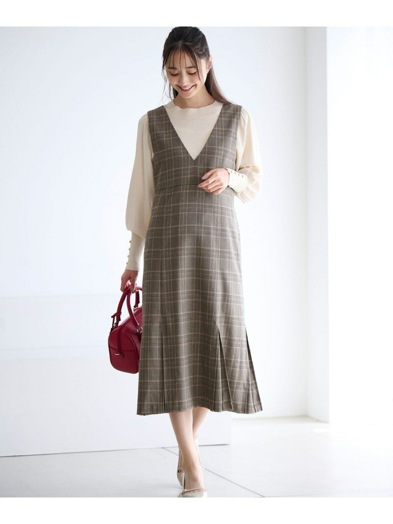 【SALE／50%OFF】【2SET】チェック ジャンパースカート× ニット any SiS L エニィスィス ワンピース・ドレス ジャンパースカート ブラック ブラウン【RBA_E】【送料無料】[Rakuten Fashion]