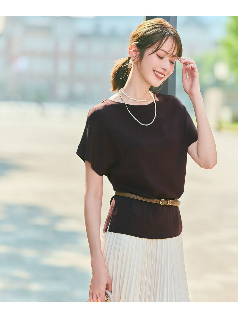 【SALE／30%OFF】【接触冷感・UVカット・洗える】ビューティクール フレンチ ニットT any SiS エニィスィス トップス ニット レッド ホワイト ブルー ネイビー ブラック イエロー グリーン ブラウン シルバー【RBA_E】【送料無料】[Rakuten Fashion]のサムネイル