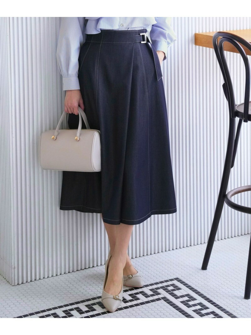 樂天商城 - 【SALE／20%OFF】シャンブレーベルテッド スカート ANY SIS L エニィスィス スカート ロング・マキシスカート ブルー ベージュ【RBA_E】【送料無料】[Rakuten Fashion]