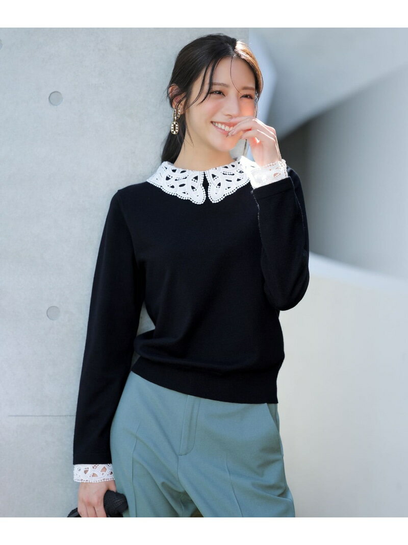 【洗える】レース襟 ニット ANY SIS エニィスィス トップス ニット ブラック ネイビー【送料無料】[Rakuten Fashion]のサムネイル