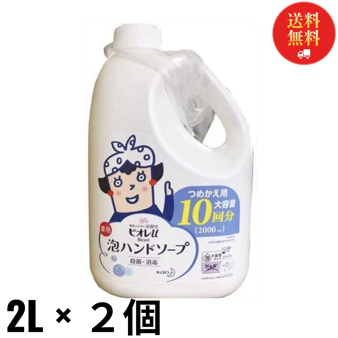 ビオレ ハンドソープ 泡 ボトル 送料無料 ビオレu 泡ハンドソープ 詰め替え つめかえ 花王 2L 2000ml 2個セット 薬用 大容量 業務用 ストック 殺菌 消毒 保湿成分配合 弱酸性 手指用 洗浄剤 手洗い