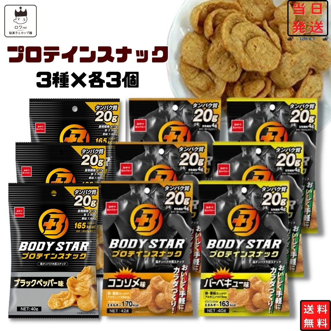 《当店厳選！》 お菓子 詰め合わせ 送料無料 プロテインスナック 3種 各3個 スナック菓子 BODYSTAR おやつカンパニーブラックペッパー バーベキュー コンソメ タンパク質 アソートセット ダイエット 筋トレ トレーニング ストック まとめ買いのサムネイル
