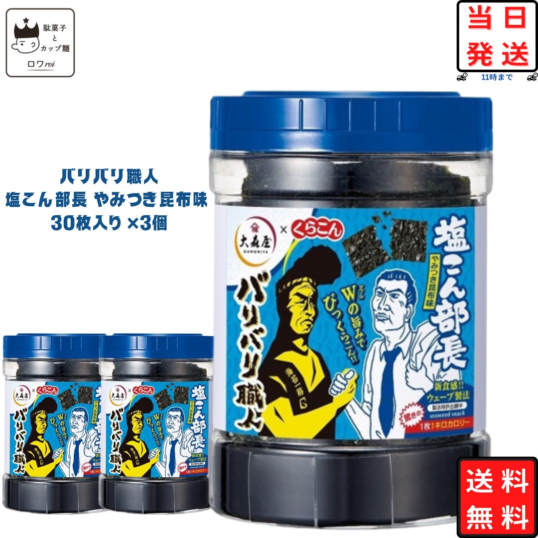 楽天ロワ　楽天市場店《母の日 プレゼント》大森屋 バリバリ職人 味付け海苔 塩こん部長 やみつき昆布味 30枚×3個セット あす楽 ギフト 非常食 常温保存 備蓄 防災 ごはんのおとも ごはん おかず 新食感 ヘルシー おつまみ お酒 ふりかけ 食品 送料無料