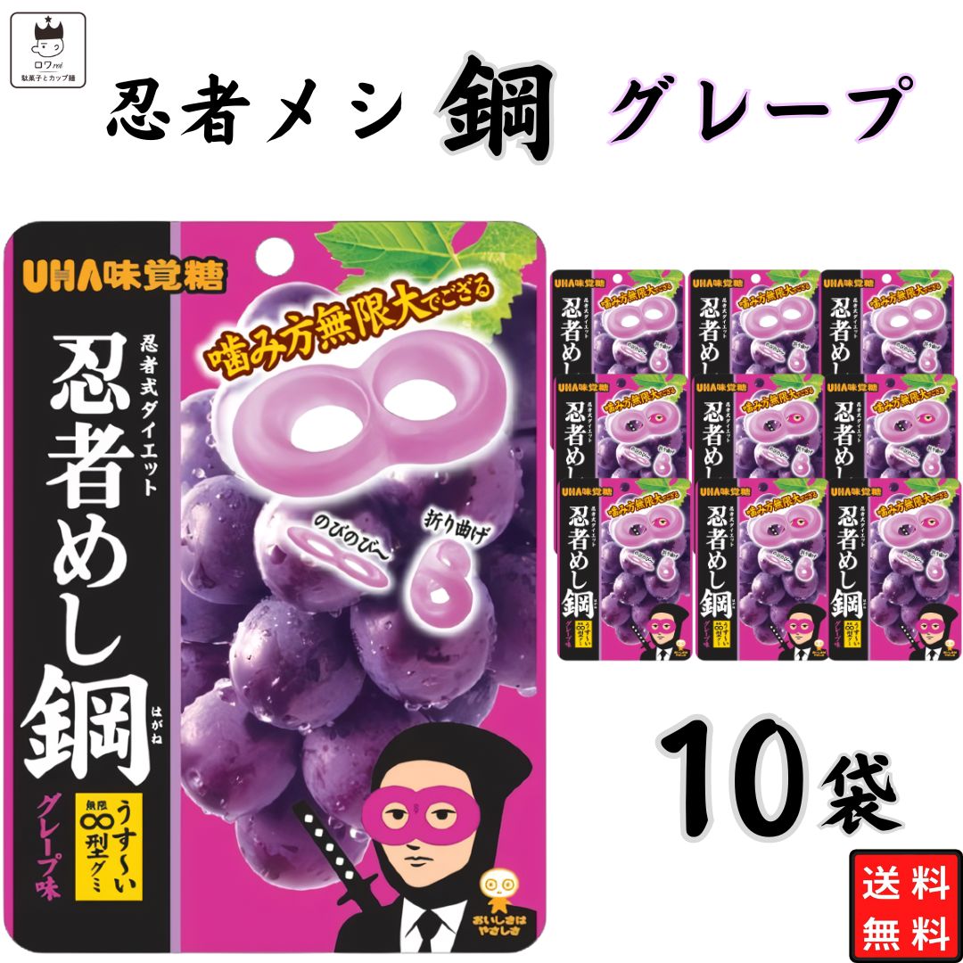 お菓子 まとめ買い UHA味覚糖 忍者メシ 鋼 グレープ味 45g 10袋 セット 送料無料 グミ スイーツ 駄菓子 おやつ 薄くて硬い ハードグミ アソートセット 大人のおやつ 小腹