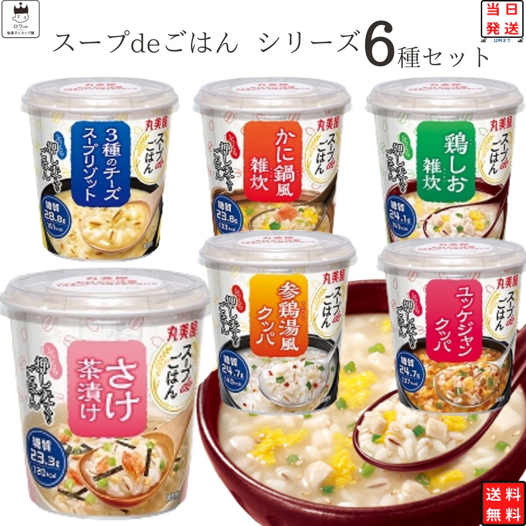 インスタント食品 スープ 食品 詰め合わせ 送料無料 レトルト食品 常温保存 非常食 防災 備蓄 丸美屋 スープdeごはん 6種セット まとめ買い 即席スープ 3種のチーズスープリゾット 鶏しお 雑炊 かに鍋風雑炊 だし茶漬け さけ ユッケジャンクッパ 参鶏湯風クッパ ご飯