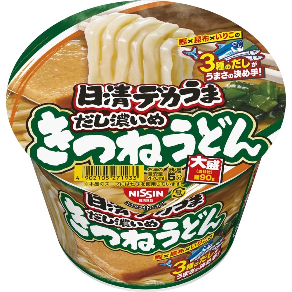 日清食品 日清デカうま きつねうどん だし濃いめ 106g×12個セット うどん カップ麺 詰め合わせ 大容量 ケース販売 食品 インスタント 麺類 和風 だし香る 甘いお揚げ 旨み濃厚 ストック 常備食 ランチ 夜食 備蓄 保存食 ギフト 贈り物 送料無料