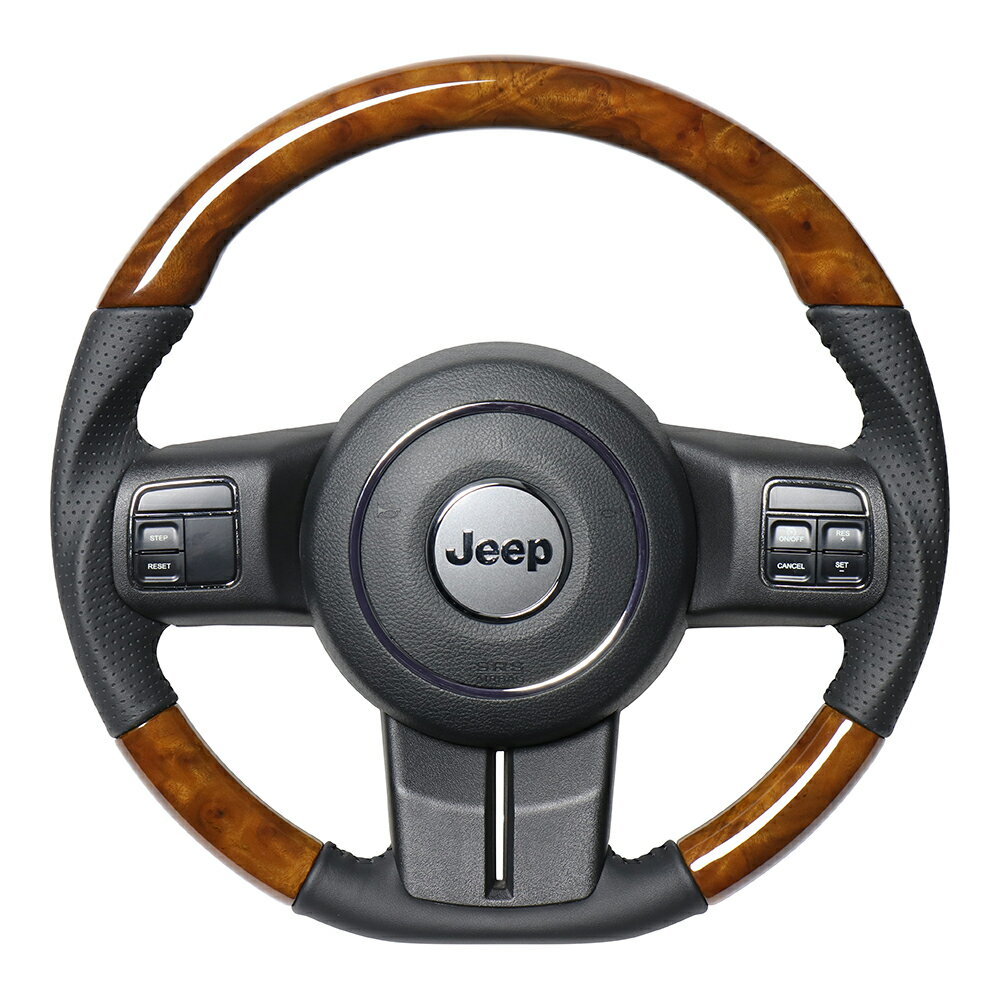 Rakuten - REAL ガングリップステアリング オリジナルシリーズ Dシェイプ JPA-42BRW-BK 42ブラウンウッド ブラックステッチ JEEP WRANGLER ジープ ラングラー (JK36S JK38S:後期)