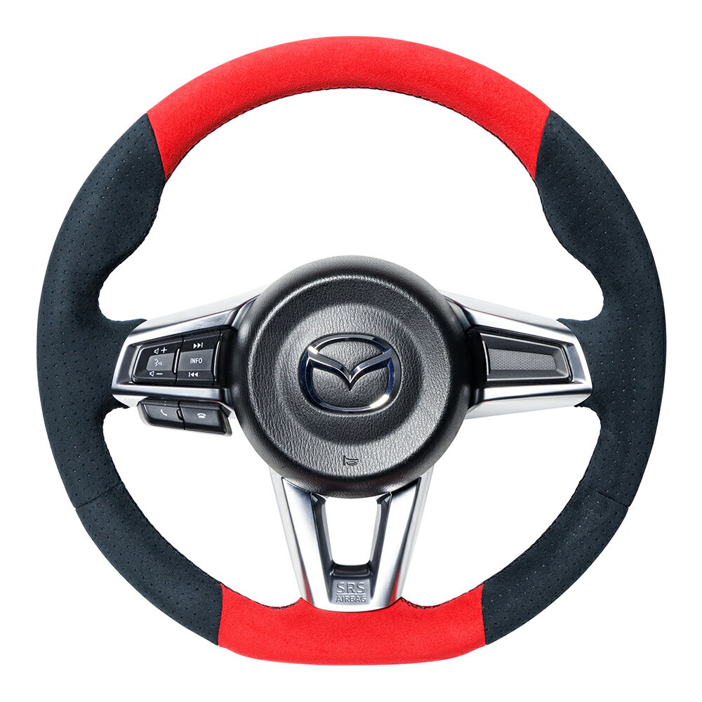 REAL ガングリップステアリング レッド&ブラック ウルトラスエード ブラックユーロステッチ MZC-ALC-BK..