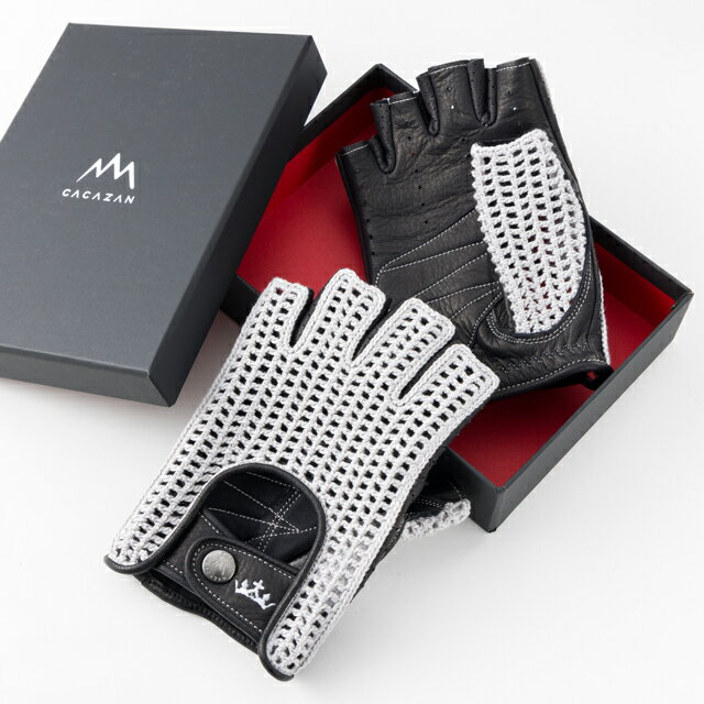 REAL ドライビンググローブ ニットハーフ グレーニット×ブラックレザー REAL-DG-NH-GRBK