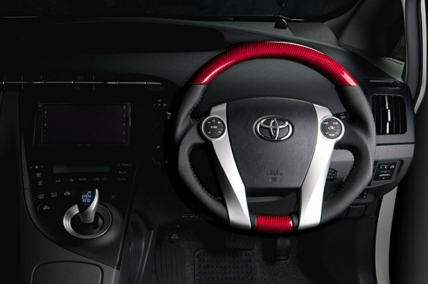 Rakuten - REAL ガングリップステアリング プラチナレッドカーボン ブラックステッチ プリウス30系・プリウスPHV・プリウスα・アクア10系