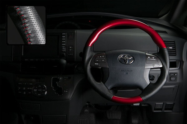 REAL ガングリップステアリング パールレッド レッドステッチ 50系エスティマ・20系エスティマハイブリッド260系アリオン・プレミオ