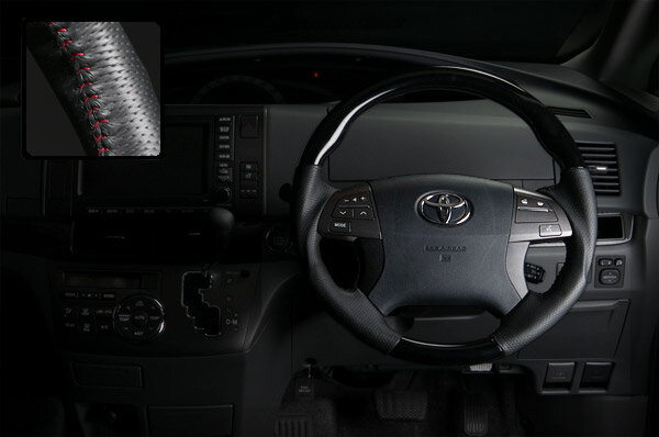 REAL ガングリップステアリング ピアノブラック レッドステッチ 50系エスティマ・20系エスティマハイブリッド260系アリオン・プレミオ